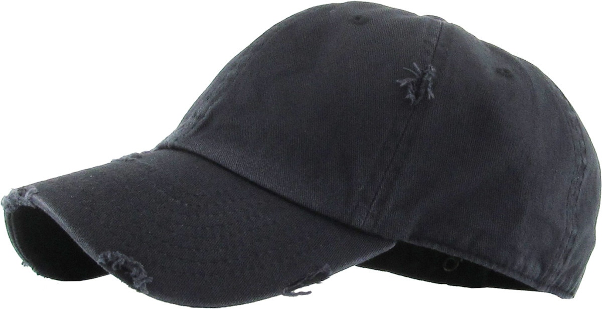Pigment Washed Black Distressed Vintage Baseball Cap Side View